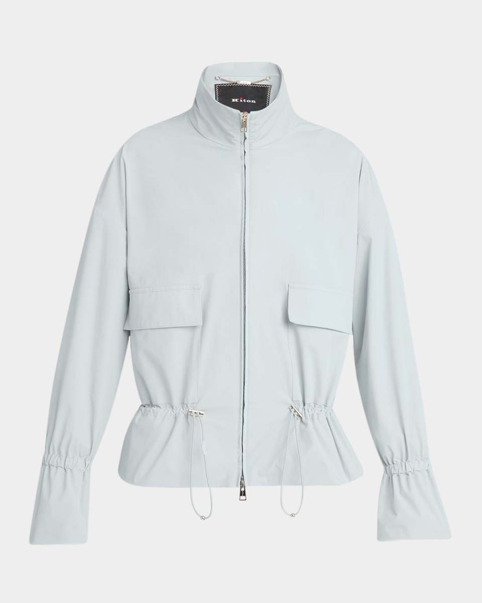 Cinched-Waist Cotton Zip Blouse